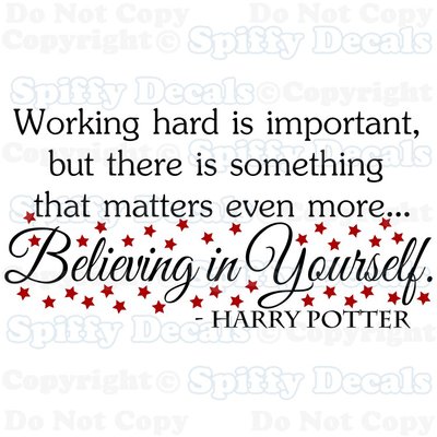 Harry Potter Quote Wall Decal - "Work Hard, Believe In Yourself" With 40 Stars, Removable Vinyl