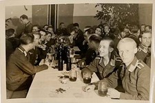WW2 Photo Group German Wehrmacht Celebrating With Lots Of Drinks At Tables