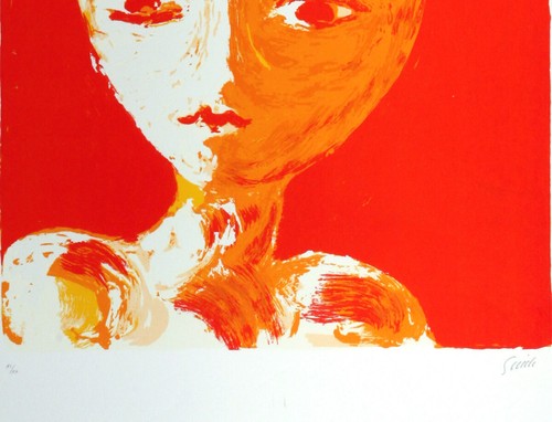 Virgilio GUIDI "Testa su fondo rosso", 1982 serigrafia originale firmata - Picture 3 of 3