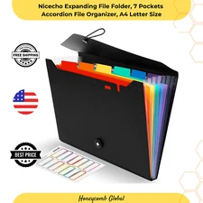 Nicecho Expanding File Folder, 7 Pockets Accordion File Organizer, A4 Letter