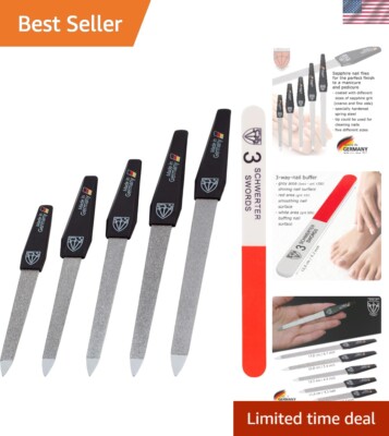 Premium 5-Piece Sapphire Nail File Set & 3-Way Buffer - Solingen German Quality