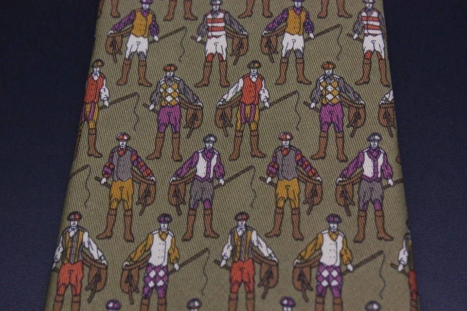 Corbata de seda SALVATORE FERRAGAMO. Pescador marrón con púrpura naranja y rojo Foto 3 de 4