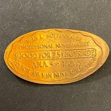 Paul L. Koppenhaver "G/F 25c in Trade" c1973 ANA TAMS Elongated Penny (#7)