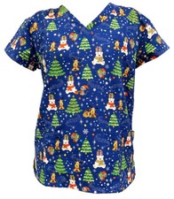 Women's Halloween Christmas Medical Scrub Bear Hug Christmas Present XL