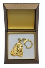 Cocker Spaniel - gold plated keyring with image of a dog, in box, Art Dog USA