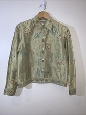 Coldwater Creek Silk Jacket Womens Size Medium Green Embroidered Beaded