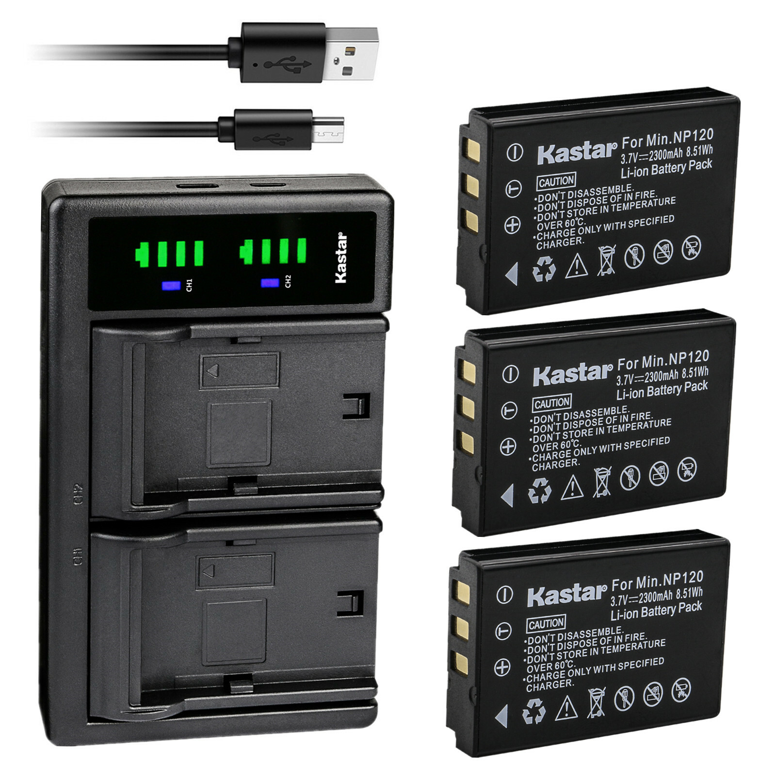 Kastar Q120 Battery LTD2 USB Charger for MN35Z Bell & Howell