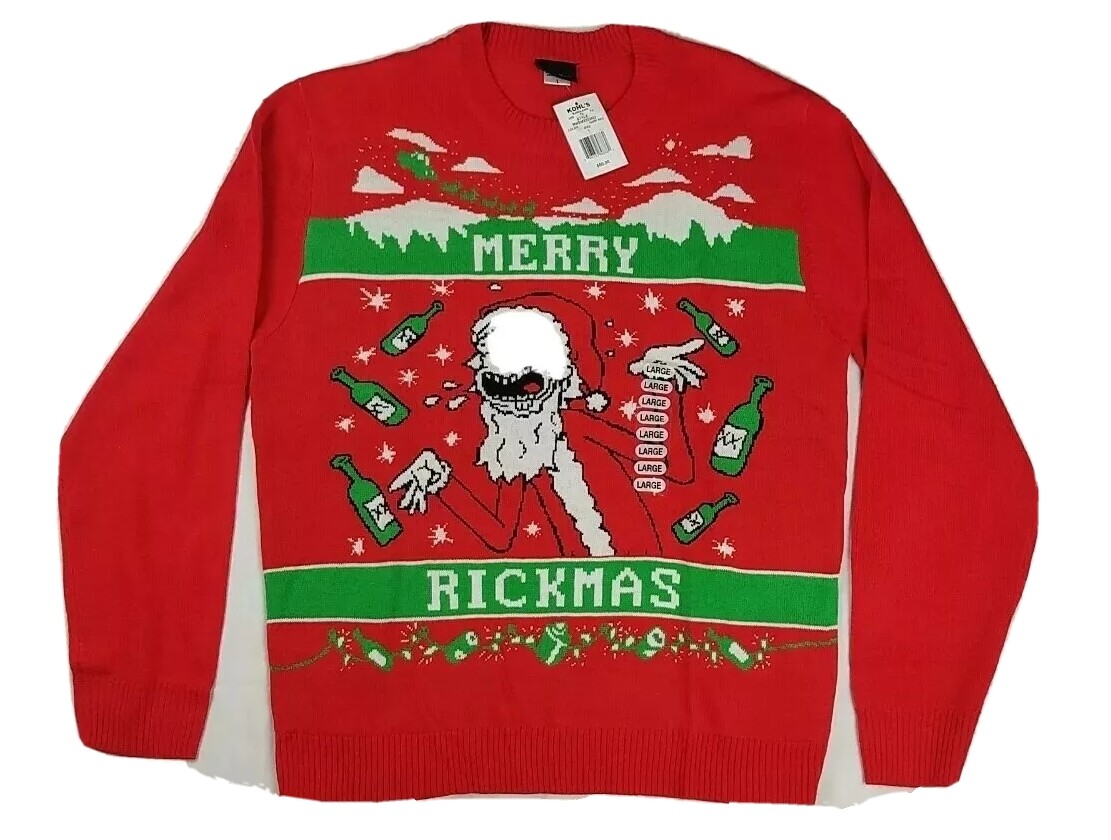 Rick \u0026 Morty Merry Rickmas Adult L Large Christmas Crew Sweater Red Ugly |  eBay UK