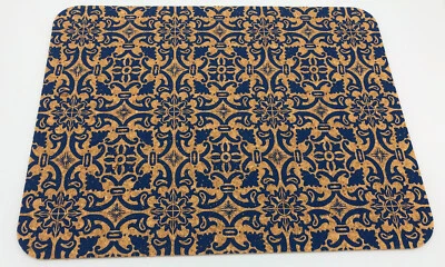 Tischset 4 Stück aus Kork rechteckig mit blauem Muster bedruckt, 400x300mm - Bild 1 von 3