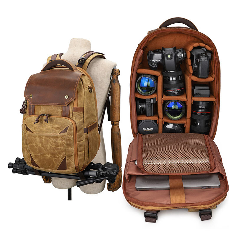 Vintage Retro Canvas DSLR Camera Backpack Bag Case Rucksack For