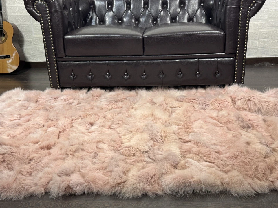 Luxurious Real Fox Fur Throw Blanket Pink - Handcrafted Warmth for Your Home - Image 3 of 4
