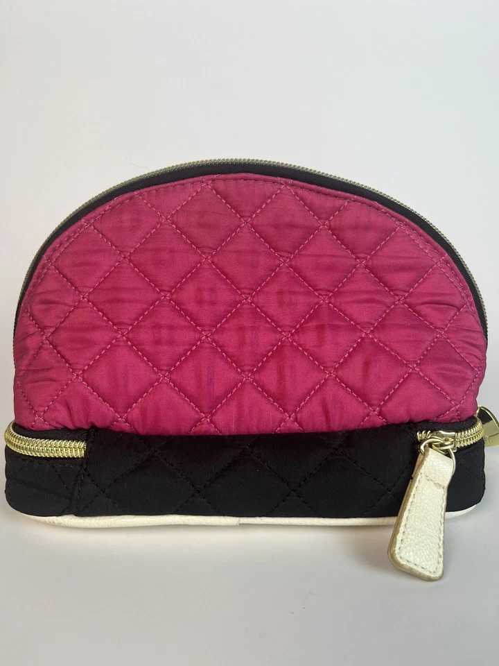 Bolso de Viaje Cosmético Betsey Johnson Cartera Negro y Rosa Flores Dorado De Colección Foto 3 de 4