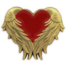 Pinmarts Red Heart With Antique Gold Angel Wings Enamel Lapel Pin Pinmarts Red Heart With Antique Gold Angel Wings Enamel Lapel Pin