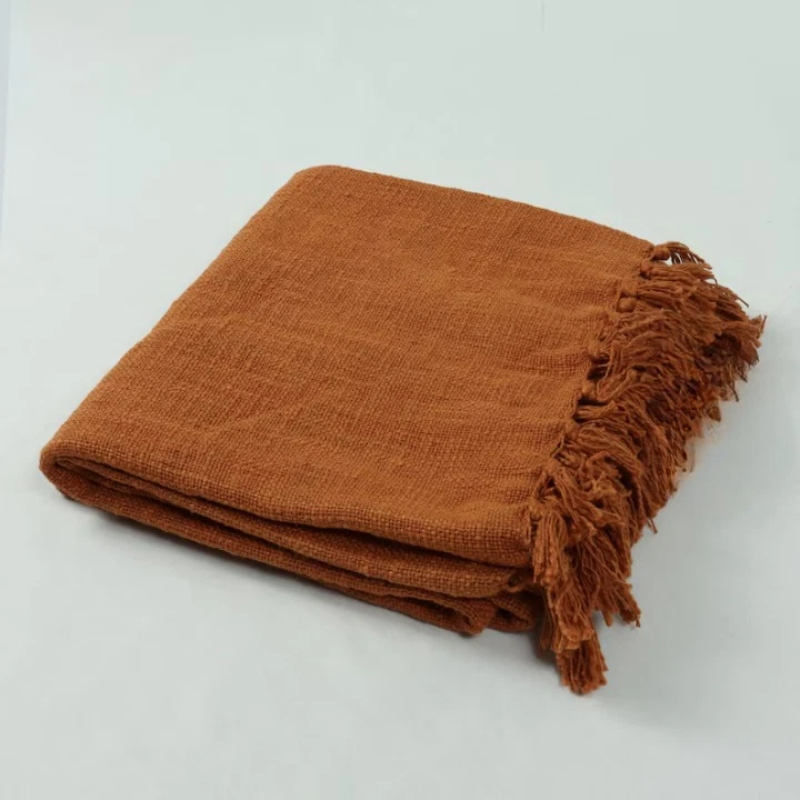 Solid Cotton Throw, India soft cotton hand woven throw, Brown color hand dyed - Image 2 of 3