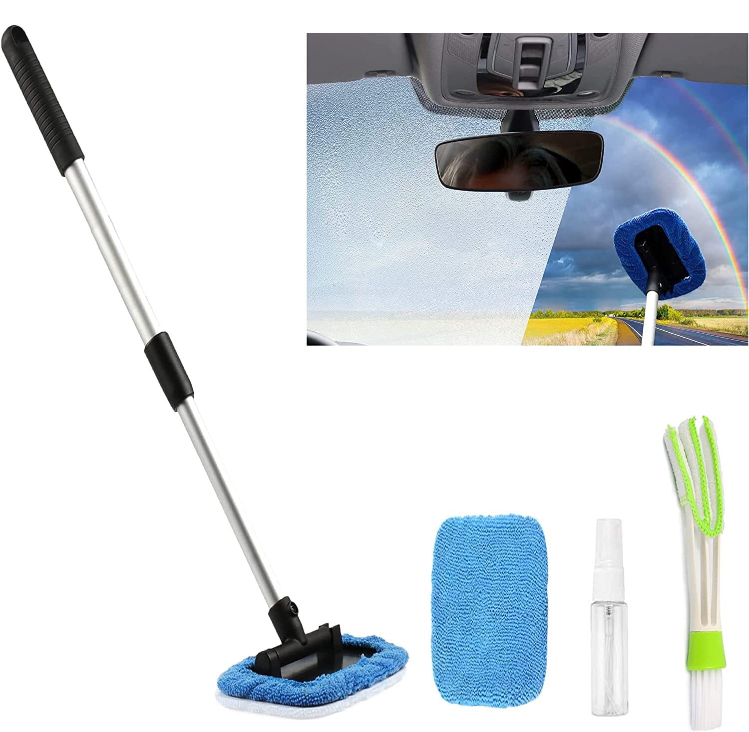 tCar Windshield Cleaning Tool inside Window Cleaner Defogger Brush Kit Microf...