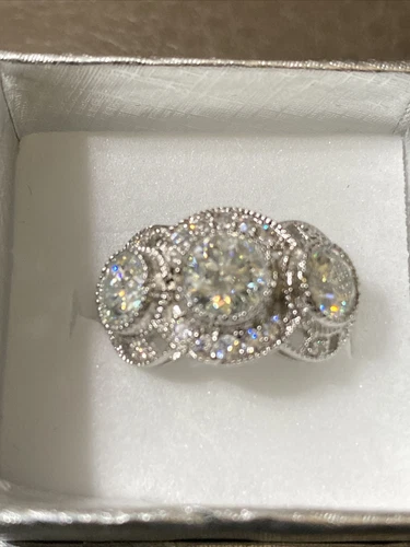 3.14 Ct VVS1 =+Great art Round Near White Moissanite vintage Silver Ring Sz6.5