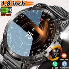 Military Smart Watch for Men   760mAh Large Battery, LED Flashlight, Compass, 1.