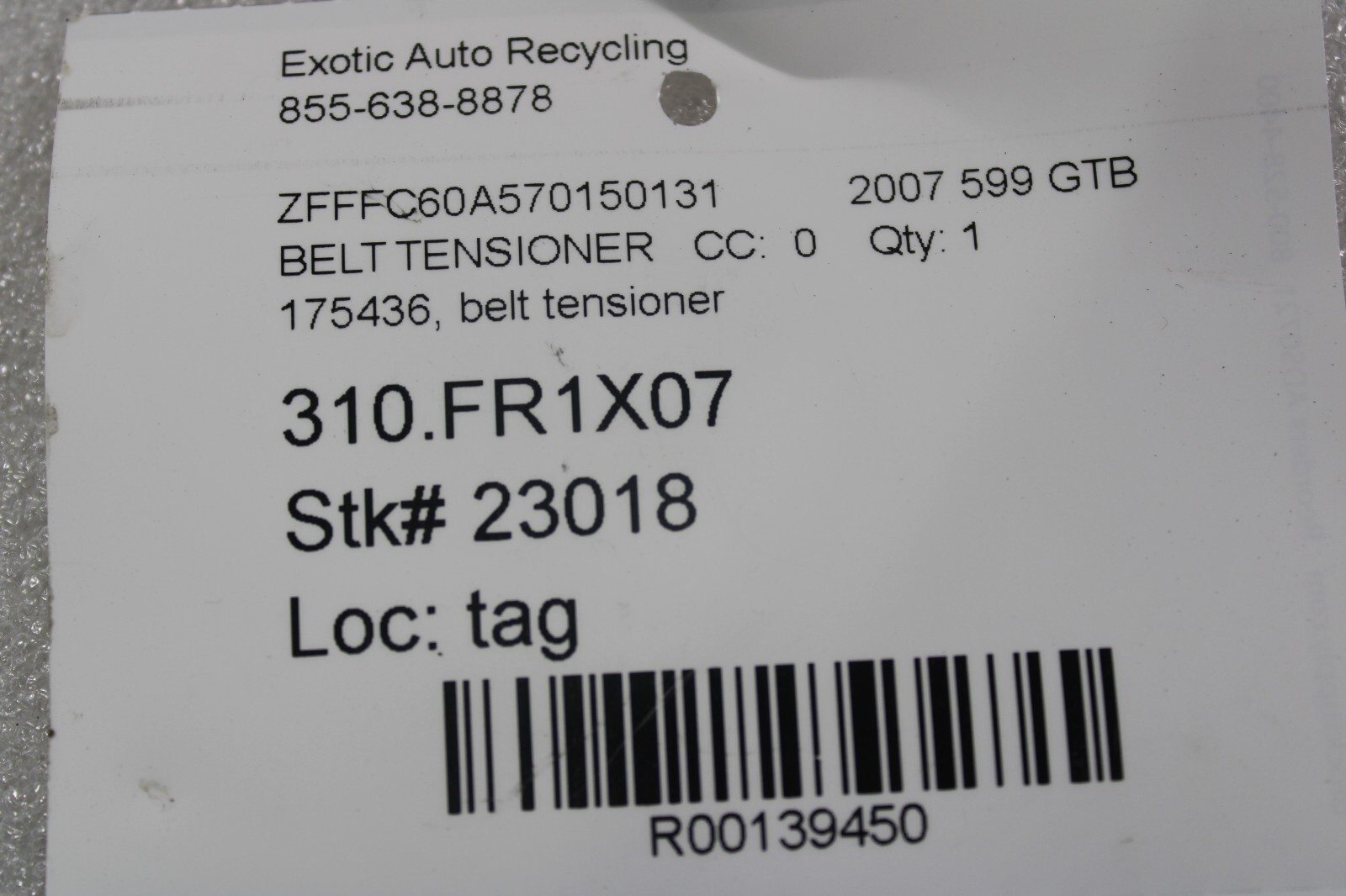 Ferrari 599, F430, Belt Tensioner, Used, P/N 175436 S/C 233644