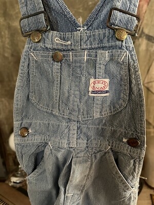 Vtg 1950s Red Snap Boys Bib Overall Sanforized Union Made Denim