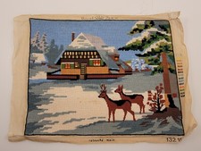 Royal Paris 15" x 19" Needlepoint Tapestry Canvas  Cabin In Nature w/ Deer