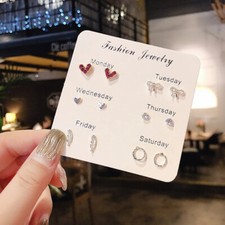 Silver Needle Stud Earrings Set for Women Girls Simple Cute Exquisite Mini Earri