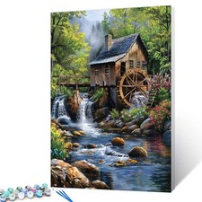 Aihonmin Log Cabin Paint by Numbers Rainforest Waterfall Paint by Numbers Kit...
