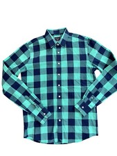 Untuckit Button Up Shirt Mens Medium Blue Green Checkered Plaid Bonarda
