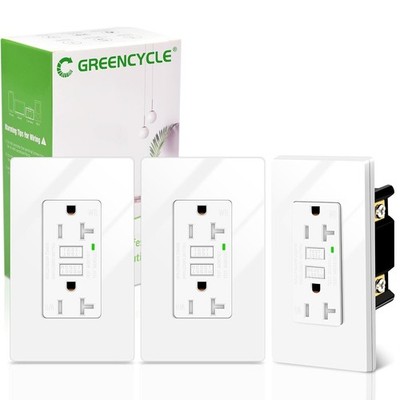 Greencycle 20 Amp GFCI Outlet 3 Pack Weather Resistant White ETL Listed
