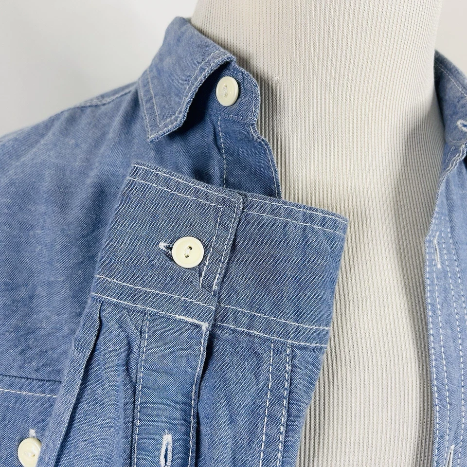 H&M Divided XS Blue Chambray Shirt 100% Cotton Casual Regular Fit Button Front - Image 4 of 4