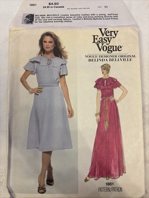 Very Easy Vogue 1861 Belinda Bellville Sewing Pattern Easy Uncut Sz 10 1970 s