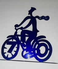 Metal Art Sculpture Of Bicyclist 70th Birthday Blue 12”H