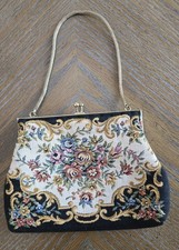 Vintage Tapestry Floral Clutch Purse/Evening Bag w/Gold Chain