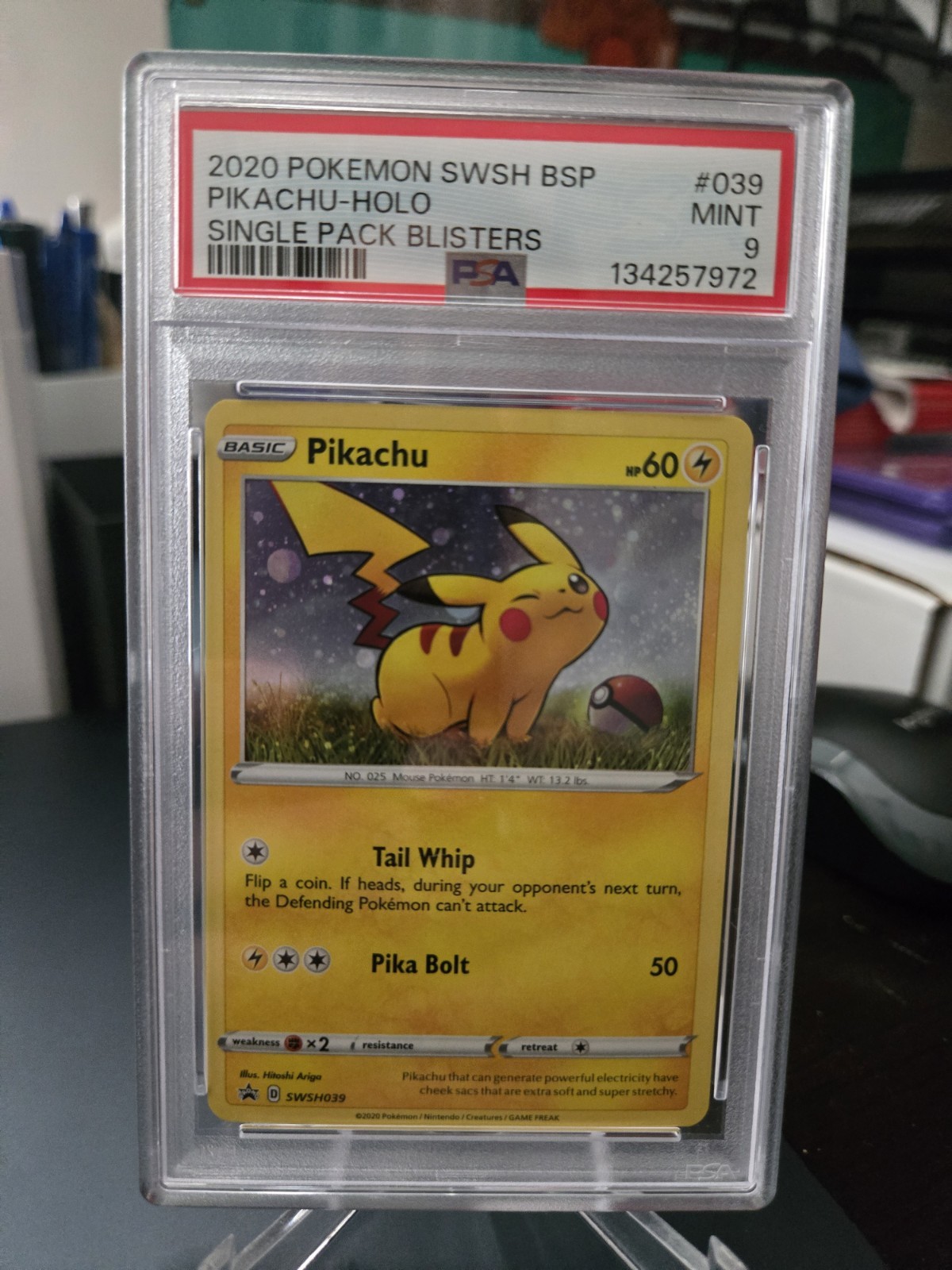 2020 Pokemon SWSH BSP Pikachu Holo Single Pack Blisters #039 PSA Mint 9