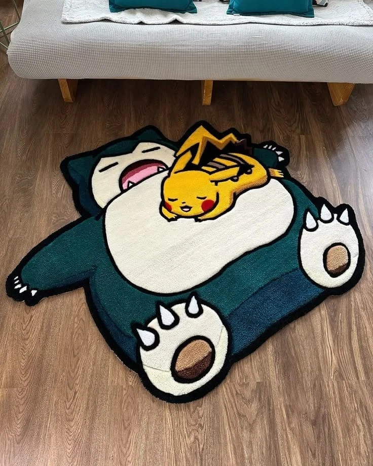 Pokémon Sleeping Design Soft Carpet Snorlax and Pikachu Cartoon Plush Rug Cute