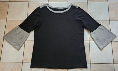 Damen Feinstrick Pullover Pulli - 3/4 Trompetenärmel - schwarz grau - Gr. 40