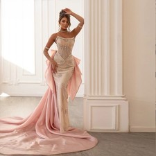 Mother of the Bride Dress Beadings Bow Formal Evening Groom Mother Dress Robe