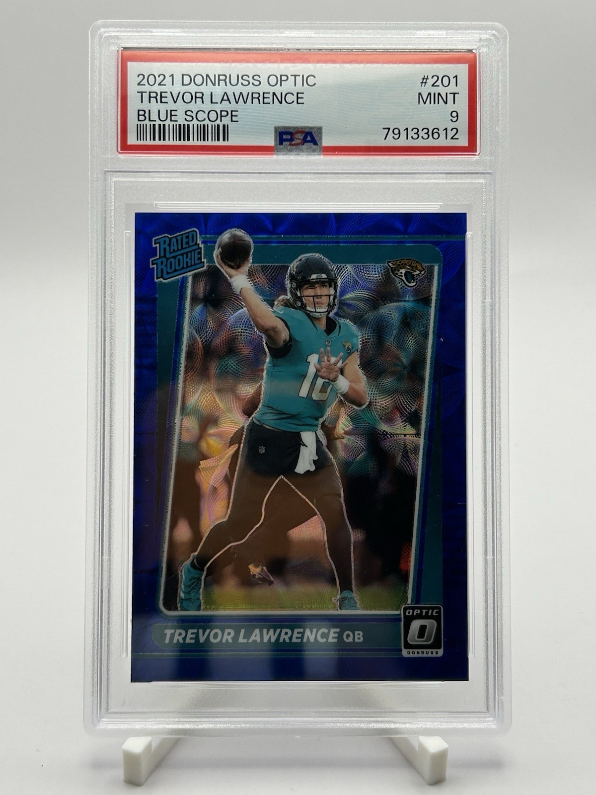 2021 Panini Donruss Optic Blue Scope Prizm Trevor Lawrence #201 PSA 9