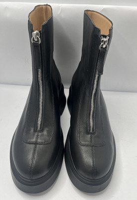 Steve Madden Booties Womens Size 8 Black Leather Jones Front Zip Block Heel