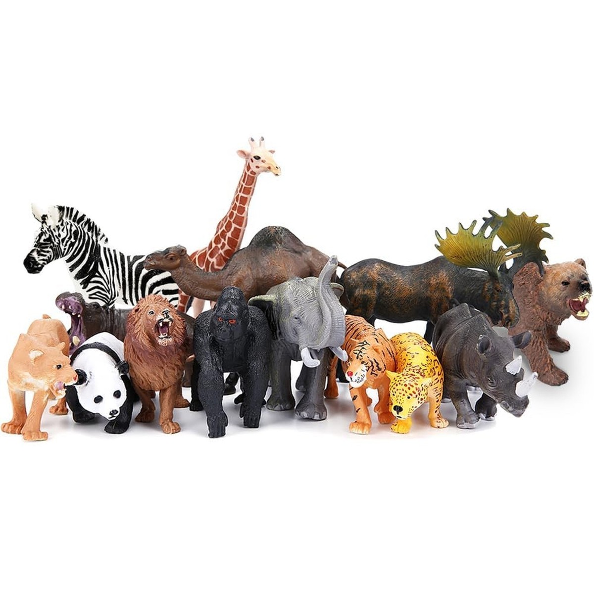 Lot de 4 figurines d'animaux de la jungle en plastique solide, modèle de zoo antique, jouet cadeau pour enfants