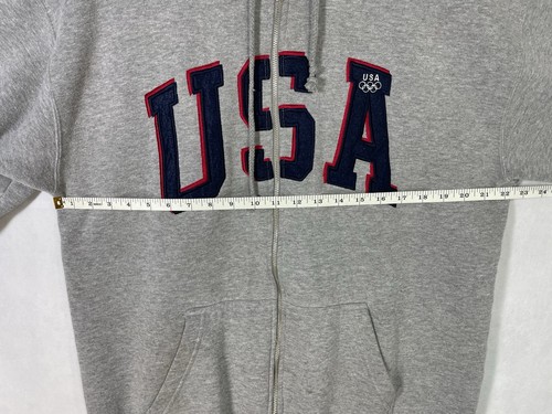 Rare Vintage USA Olympics Hoodie Sweatshirt Mens Size Medium Full Zip Gray - Picture 8 of 12