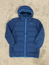 Under Armour ColdGear Hooded Blue Puffer Jacket YXL Unisex Kids Full Zip