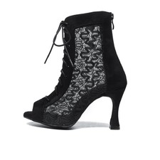 Women Ballroom Boots High Top Black Jazz Dance Shoe Suede Sole Dance High Heel