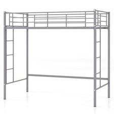 Metal Loft Bed Space-saving Loft Bed Frame with 2 Ladders - Silver