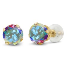 10K Yellow Gold Gemstone Birthstone Stud Earrings for Women Men  Round 6MM 