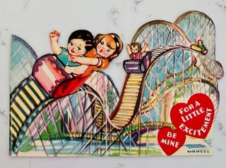 Vintage Valentine Card Amusement Park Rollercoaster