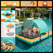 Inflatable Floating Dock 6x5FT Portable Platform for 2-6 People, Mesh Swim Area,