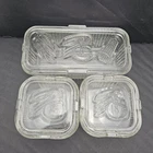 6 pc Vintage Federal Glass Ribbed Refrigerator Dishes Vegetable Pattern READ