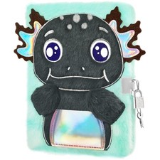 Plüsch Tagebuch, Axolotl Notizbuch für Kinder mit Schloss und Schlüssel, A5-F...
