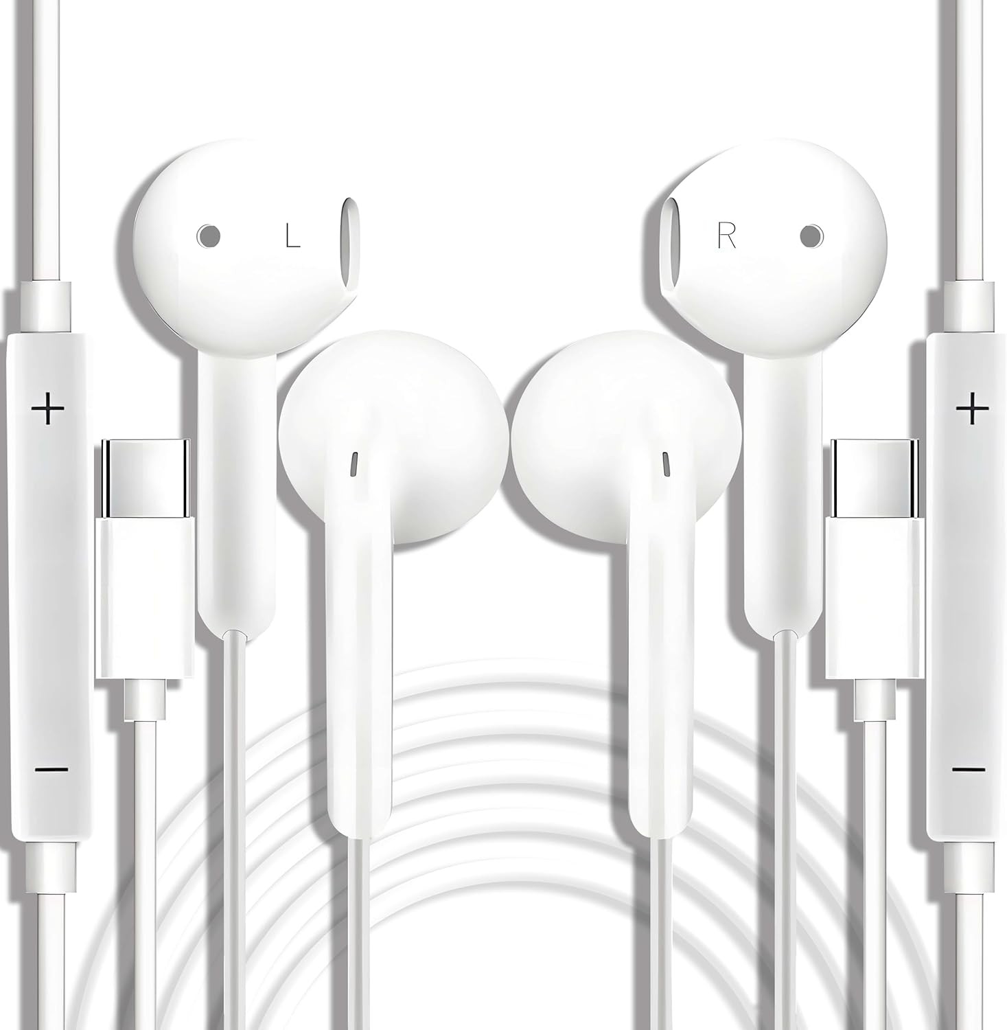 USB C Headphones 2 Pack, Type C Wired Earphones with Mic & Volume Control for iP