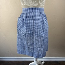 Vintage Gingham Blue  White Apron Handmade with Embroidery  Pockets